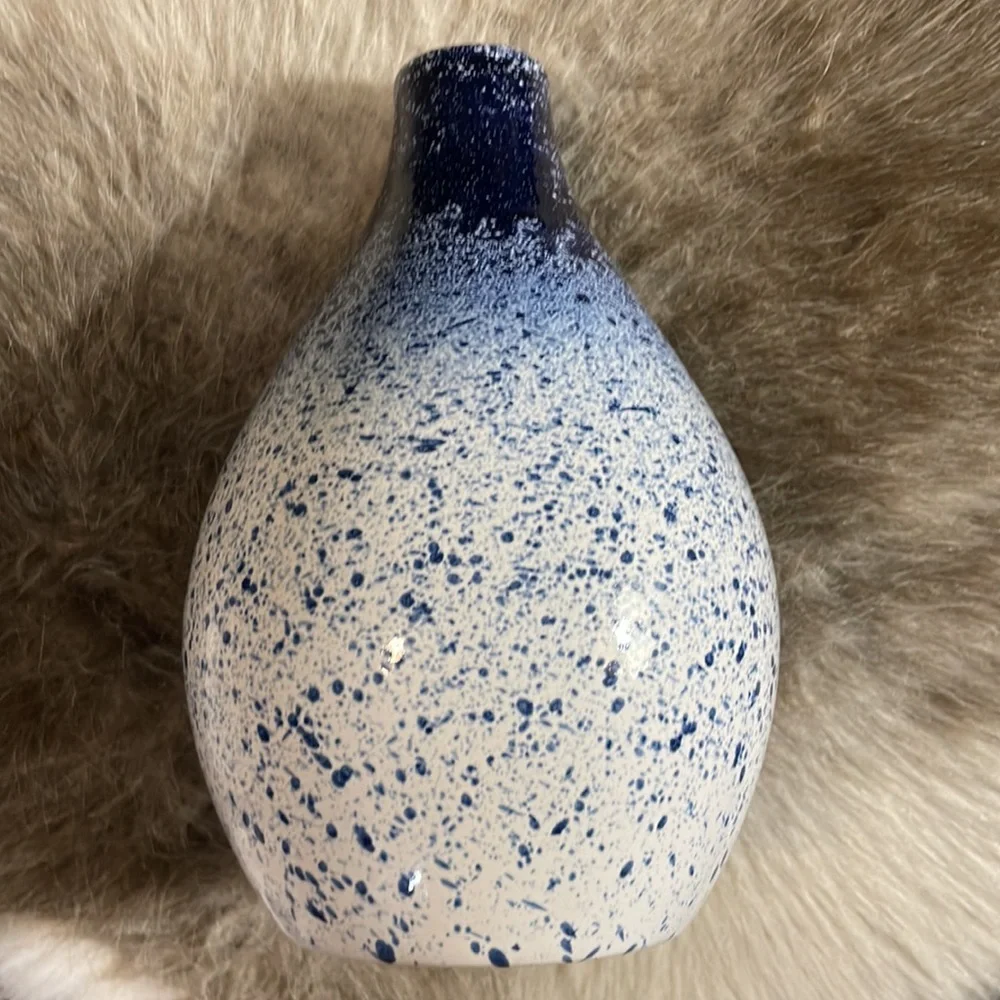 Crate & Barrel Blue Ombre Speckled Paint Glazed Nila Vase